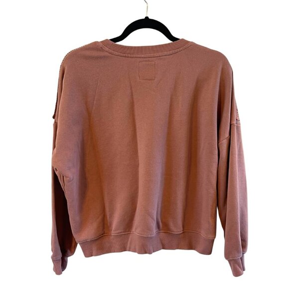 C&C California Cotton Terry Crochet Rust Rose Pullover Sweatshirt Top L - Picture 2 of 6